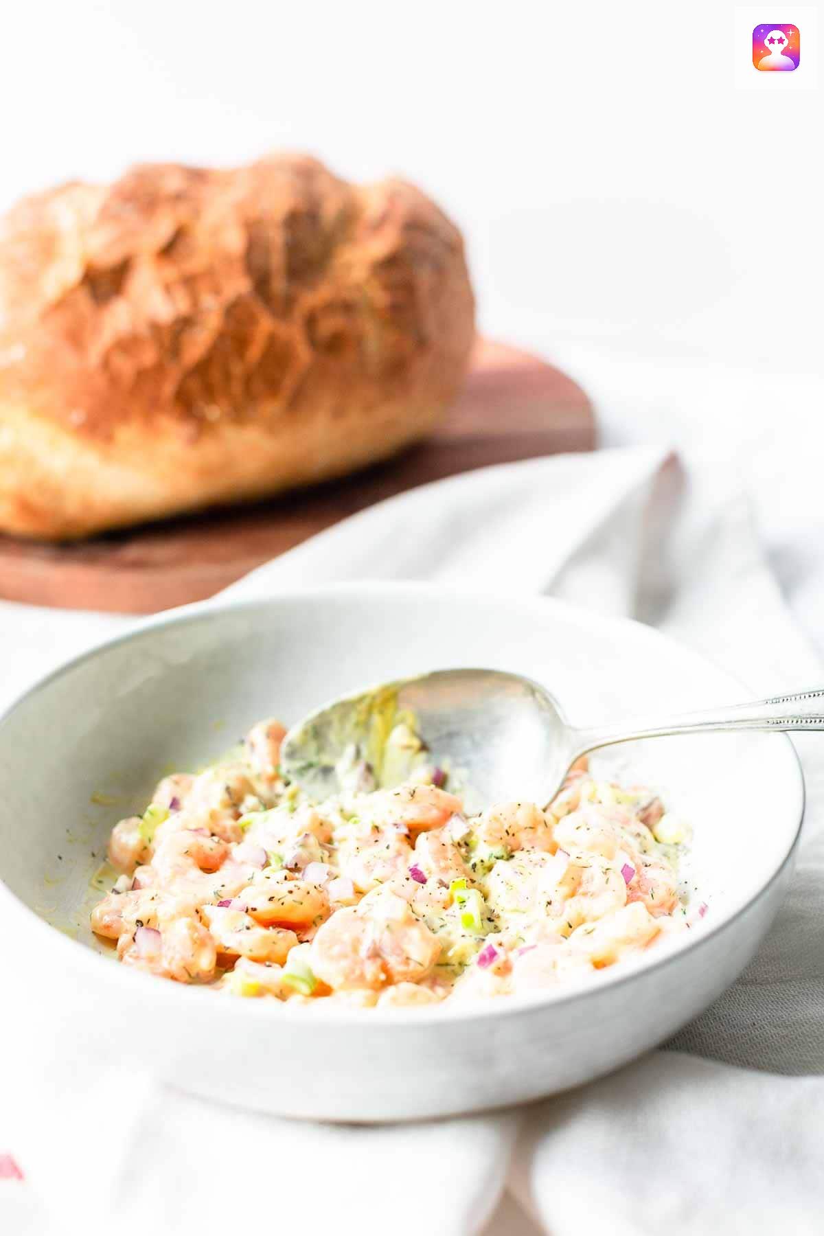 Creamy shrimp salad ready to serve.